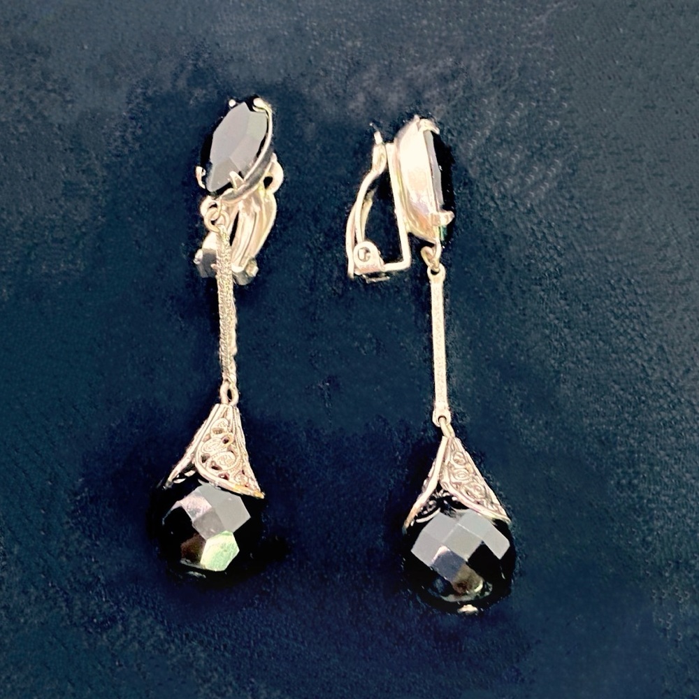 Lewis Segal Calif Black Navette Drop Earrings - Picture 3 of 4